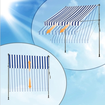 300 cm Largo Balcão Telhado Poliéster Material de vela Manivela de mão Proteção solar Sem perfuração