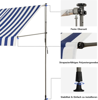 300 cm Largo Balcão Telhado Poliéster Material de vela Manivela de mão Proteção solar Sem perfuração