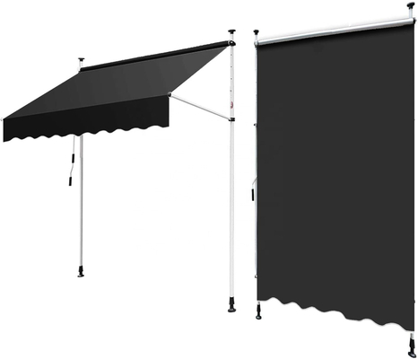 300x130cm Tecido de poliéster para balcão exterior, grama de telhado com armação de ferro em cinza/preto