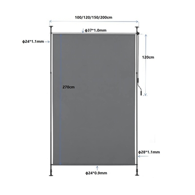 Pavilhão vertical revestido com pó 150*270cm para proteção solar e proteção da privacidade em cinza escuro