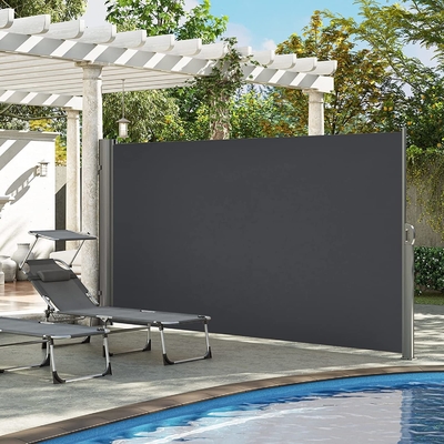 180x300 cm Sombra retrátil de toldo lateral para pátio terraço de jardim à prova de sol e à prova de água